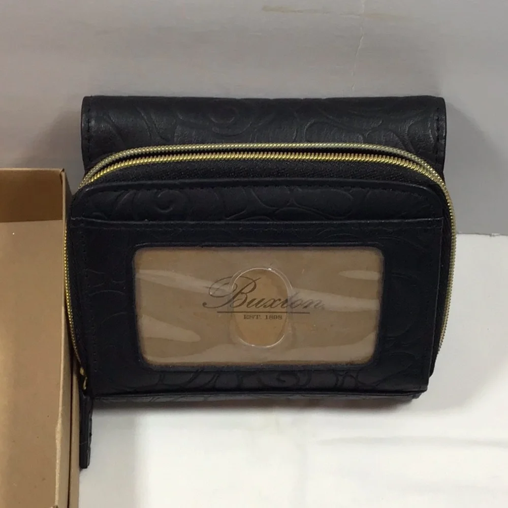 Buxton Black Wallet Compact Leather Design